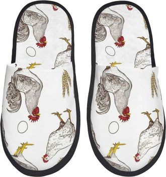 Generic Camping Slippers Chicken Pattern Furry Fluffy Slippers Breathable House Shoes For Hotel Guest Room Men L
