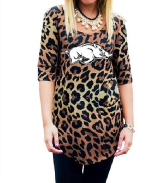 Gameday Couture University Of Arkansas Logo Tunic In Leopard