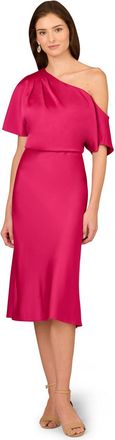 Adrianna Papell Womens Crepe Back Satin Midi Dress - Pink - Size 16 UK