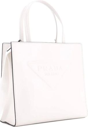 Prada Logo Drill Leather Small tote bag - Wit