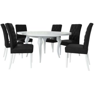 Mirjan24 Conjunto De Mesas Y Sillas Para Comedor Racine 138, Blanco Brillante + Magic Velvet 2219, 76x0x0cm, Di&aacute;metro: 120, N&uacute;mero De Asientos: 6, Estilo: Cont