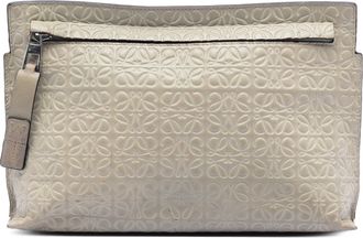 Loewe Pre-owned Womens Embossed Calfskin Anagram Repeat T Clutch - Light Grey Leather - One Size