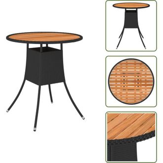 vidaXL The Living Store Tavolo da Giardino Nero &Oslash; 70 cm Polyrattan e Massello dAcacia - Tavolo da pranzo esterno
