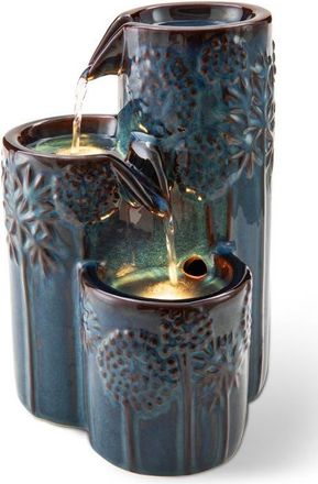 Glitzhome 3-Tier Turquoise Ceramic Tabletop Fountain with Pump and LED light in Blue at Nordstrom, Size Medium
