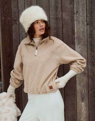 4th & Reckless Pile beige con vita elasticizzata e zip corta-Neutro