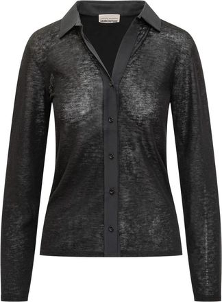 Semicouture Cardigan met overhemdkraag en semi-transparante stof - Dames - Overhemden - Zwart - L - Wol - Overhemden