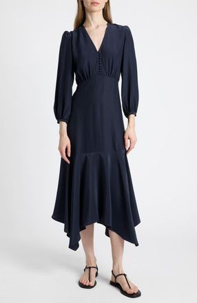 Santorelli Carina Silk Midi Handkerchief Dress in Midnight at Nordstrom, Size 12