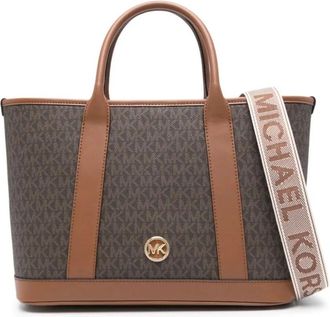 Michael Kors Luisa Medium Signature Logo Schoudertas - Dames - Shoppers - Bruin - ONE Size - Katoen - Tassen
