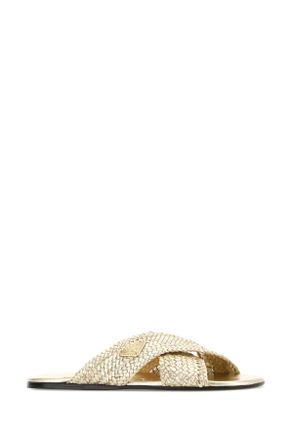 Prada Womens Gold Leather Slippers Pirite Flat Shoes