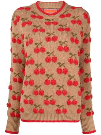 La DoubleJ cherry intarsia-knit jumper - Neutrals