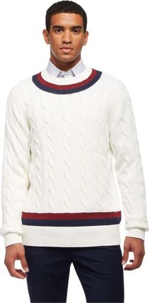 Brooks Brothers Supima Katoen Kabel Tennis Trui - Heren - Ronde hals truien - Wit - L - Katoen - Truien & Vesten