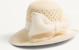 Valentino Garavani Cappello Vlogo Signature In Panama Traforato E Fiocco In Organza Donna NATURALE 55