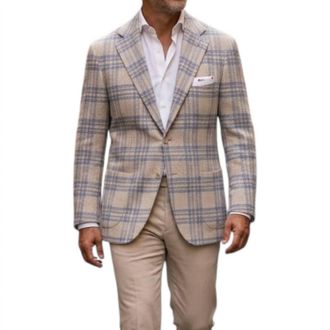 Kiton Plaid Sport Blazer In Tan/cream