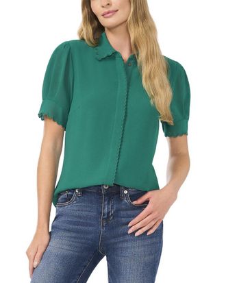 CeCe by Cynthia Steffe Cece Scallop Contrast Trim Button Down