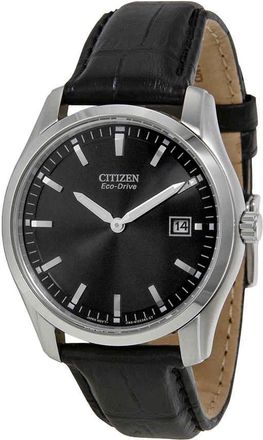 Citizen Eco Drive Black Dial Black Leather Mens Watch AU1040-08E