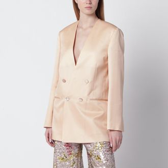 Alberta Ferretti Beige double-breasted jacket in silk organza