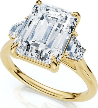 Pompeii3 Certified 3 1/2Ct Emerald Cut & Baguette Engagement Ring 14k Gold/Pt Lab Grown