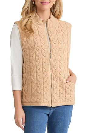 Jones New York Zip Front Cable Sweater Vest in Cafe Au Lait at Nordstrom, Size X-Small P