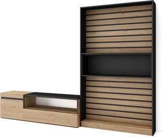 Skraut Home Skraut Home - Muebles De Sal&oacute;n Para Tv, Conjunto De Muebles Comedor, 260x186x35cm, Para Tv Hasta 65, Mueble Televisi&oacute;n, Estilo Moderno, Roble Y Negro