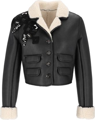 Ermanno Scervino Black Giubbotto Floral Applique Cropped Jacket