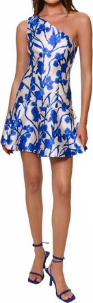 Hutch Silas One Shoulder Mini Dress In Cobalt Vining Orchids