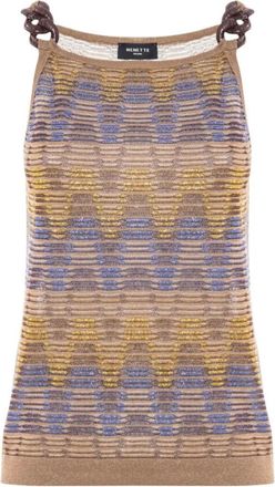 Nenette Fitted Knit Top with Contrast Trim - Dames - Tops zonder mouwen - Bruin - XS - Tops