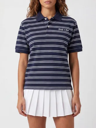 Sporty & Rich Polo a righe in cotone con logo a contrasto ricamato