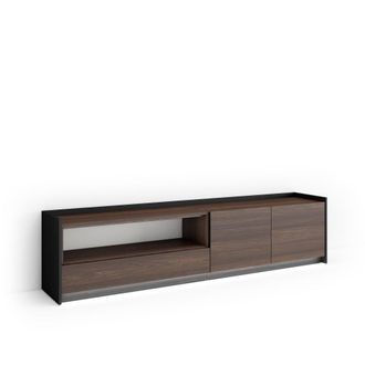 Skraut Home Mueble tv efecto madera roble oscuro y negro 207x37x50cm con led