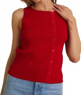 Gilli Boat Neck Button Up Ribbed Top In Red