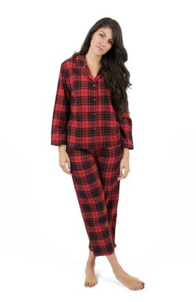 Leveret Womens Cotton Flannel Printed Holiday Pajama Set in Plaid Black & Red at Nordstrom, Size Xx-Large