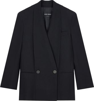 Giorgio Armani Black Crepe Silk Cady Double-Breasted Blazer