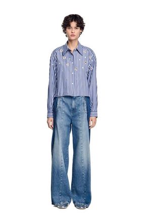 Sandro Beaded striped shirt in Blue at Nordstrom, Size X-Large