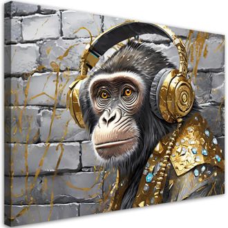 Artgeist Quadro su tela, Scimmia Cuffie Pop Art - 90x60