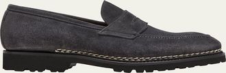 Bontoni Mens Principe Lug Sole Suede Penny Loafers