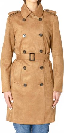 Dex Clothing Classic Faux Suede Trench Coat In Camel