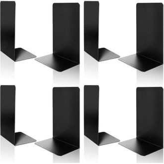 Elle Sujetalibros De Metal, 4 Pares De Resistentes Sujetalibros De Metal Negro Para Estantes, Decoraci&oacute;n De Oficina En Casa, Sujetalibros Negros &Uacute;nicos, So