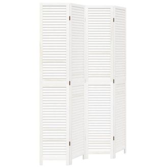 vidaXL Biombo Separador De 4 Paneles Madera Maciza Paulownia Blanco Vidaxl