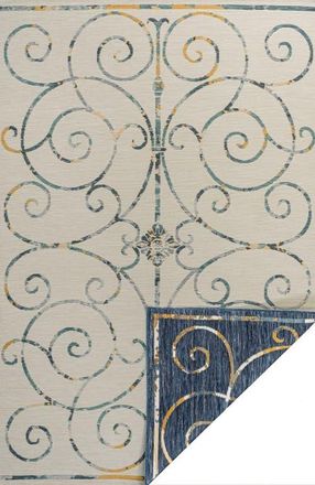 Jonathan Y Designs Danae Classic Cottage Filigree Scroll Reversible Machine-Washable Indoor/Outdoor Area Rug in Cream/navy at Nordstrom, Size 2Ft 0In X 8Ft