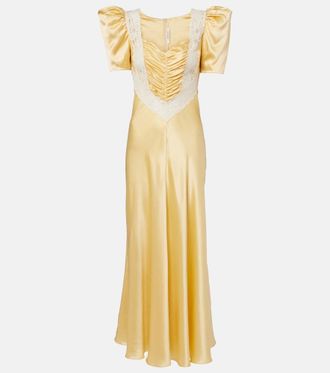 Rodarte Lace-trimmed ruched silk satin maxi dress