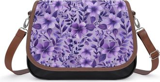 Generic Lavender Purple Floral Print Crossbody Bags for Women Shoulder Messenger Bag Purse Handbags