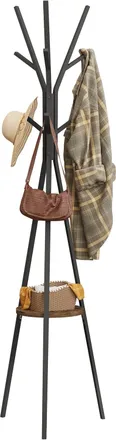 Woltu Attaccapanni Da Terra. Appendiabiti Ad Albero In Metallo E Mdf. Portabiti Da Ingresso Con 9 Ganci E 1 Ripiano Per Vestiti. Cappelli. Borse. Nero E Leg