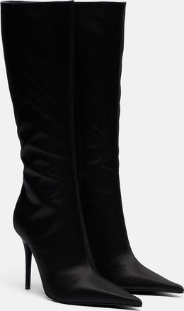 Amina Muaddi Barbara satin knee-high boots