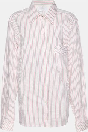 Marina Rinaldi Voyage By Marina Rinaldi Pink/white Stripe Cotton Blend Removable Collar Long Sleeve Shirt
