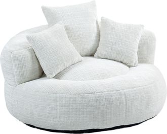 STILVORA Sill&oacute;n Puf Relax Oversize Con Respaldo Alto Y Reposabrazos Confort, Asiento Amplio En Chenilla Beige