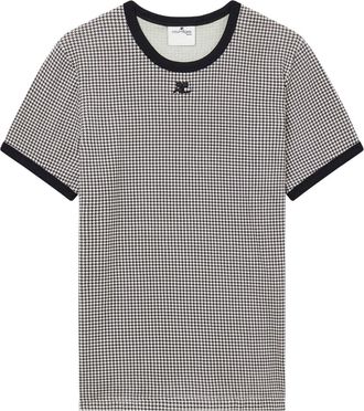 Courr&egrave;ges houndstooth-pattern cotton T-shirt - men - Cotton - M - Black