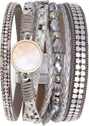 Saachi Crystal & Orb Multistrand Leather Bracelet in Silver at Nordstrom Rack