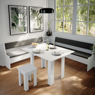 Vicco Conjunto Con Banco Esquinero Roman, Blanco, 210 X 41.5 Cm Con Mesa