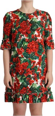 Dolce & Gabbana Witte Bloemen Mini Jurk Gerimpelde Zoom - Dames - Korte kleedjes - Veelkleurig - L - Kleedjes