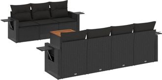 vidaXL Vidaxl - Set De Sof&aacute;s De Jard&iacute;n 8 Piezas Y Cojines Rat&aacute;n Sint&eacute;tico Negro