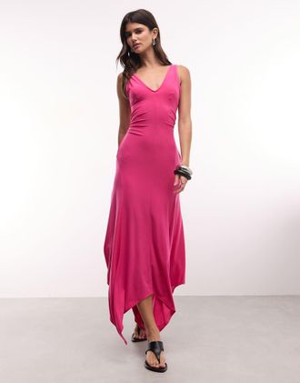 Asos vestito midi rosa con scollo a V e fondo a punta